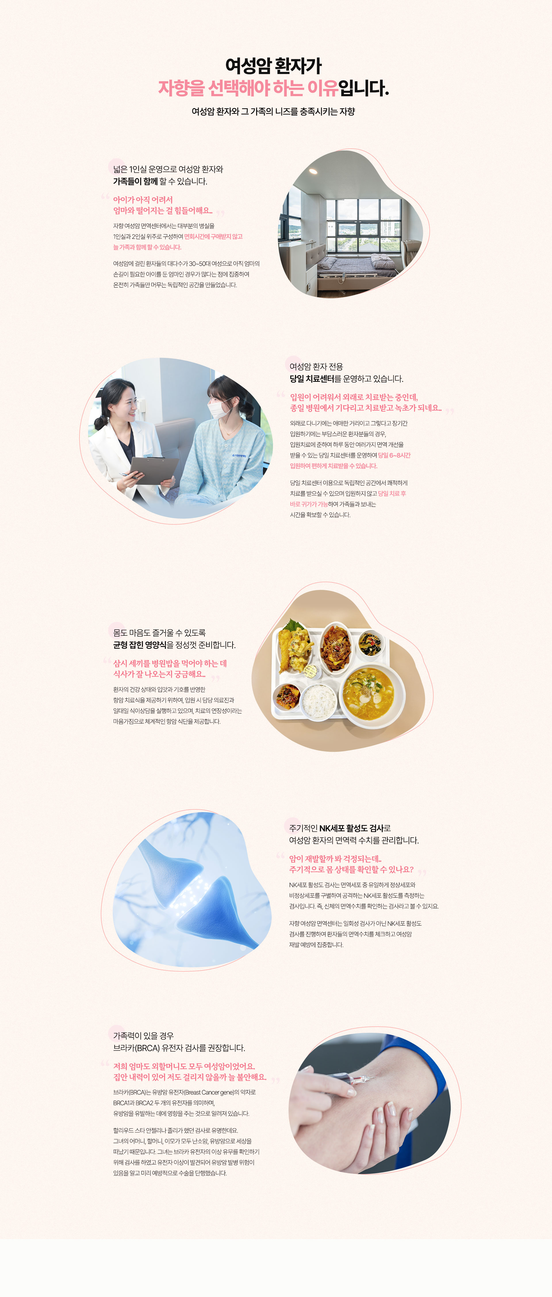 여성암 환자와 그 가족의 니즈를 충족시키는 자향